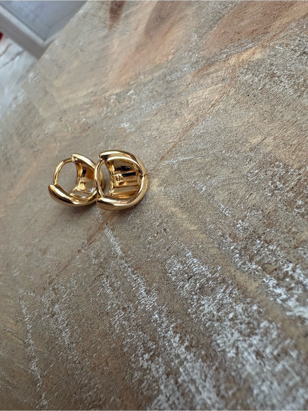 Chunky Gold-Tone Huggie Hoop Earrings | Small Dome Hoops - Picture 3 of 9